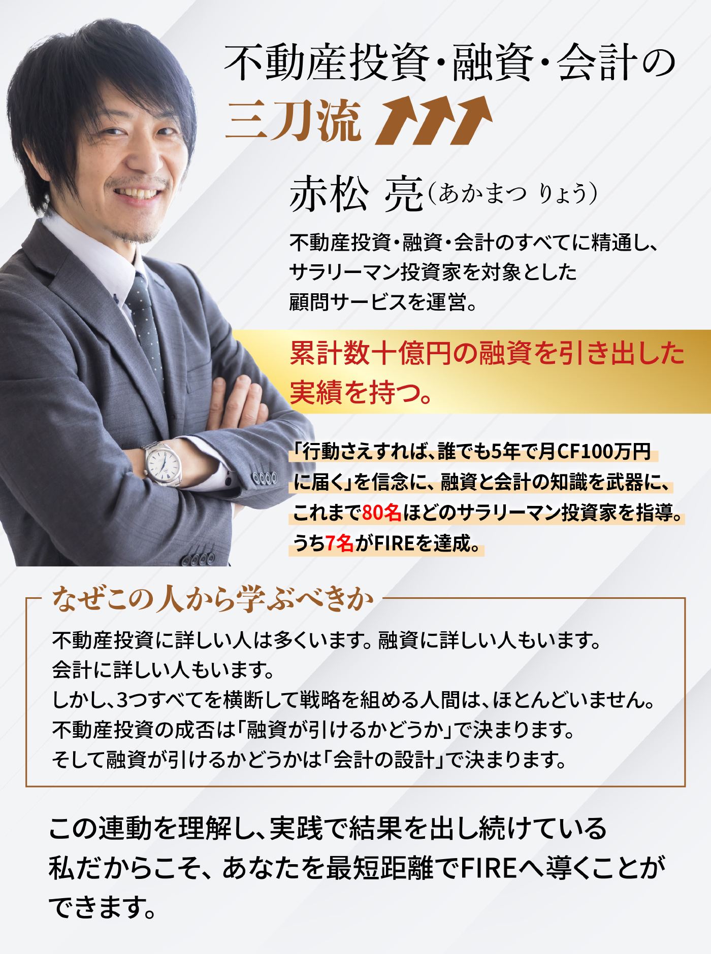 不動産投資・融資・会計の三刀流 赤松亮プロフィール。